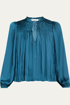 ULLA JOHNSON Freja Pleated Blouson-Sleeve Blouse