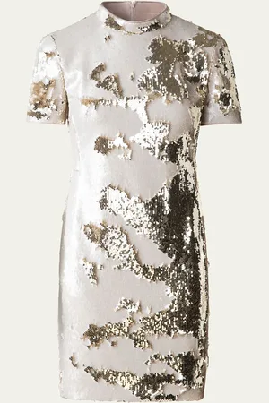 AKRIS Mock-Neck Short-Sleeve Sequin Mini Dress