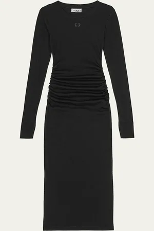 Ganni Soft Cotton Rib Long-Sleeve Dress