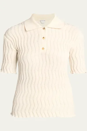 Bottega Veneta Zigzag Knit Short-Sleeve Polo Top
