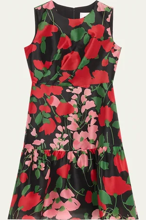 Carolina Herrera Floral Organza Flounce Hem Dress