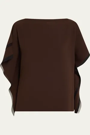 Jason Wu Asymmetrical Crepe Boatneck Top With Organza Trim