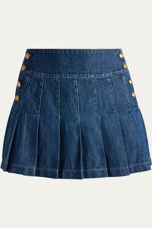 ALICE+OLIVIA Lanna Pleated Denim Mini Skirt