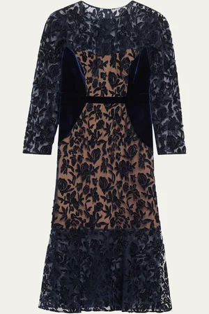 Marchesa Notte Cutwork Velvet & Tulle Midi Dress