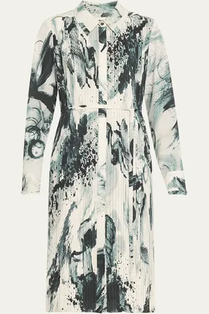Jason Wu Brushstroke Print Box Pleated Shirtdress With Belt