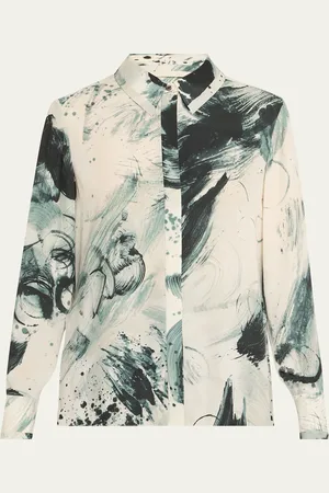 Jason Wu Brushstroke Print Georgette Button Down Blouse