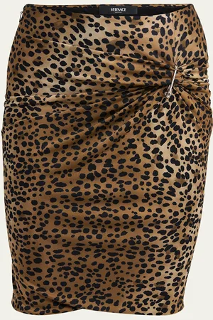 VERSACE Leopard Pencil Skirt with Safety Pin Brooch