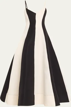Christopher John Rogers Stripe Colorblock V-Neck Evening Gown