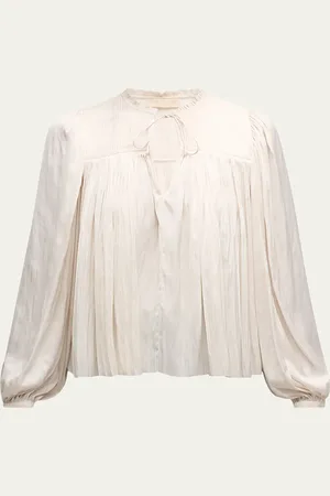 ULLA JOHNSON Freja Pleated Blouson-Sleeve Blouse