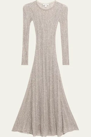 Alaïa Long Sequined Knit Long-Sleeve Dress