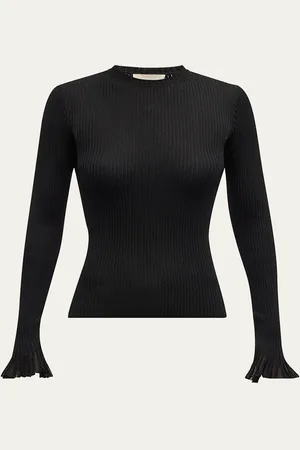 ULLA JOHNSON Aster Ribbed Ruffle-Cuff Top