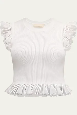 ULLA JOHNSON Leila Ribbed Ruffle Top