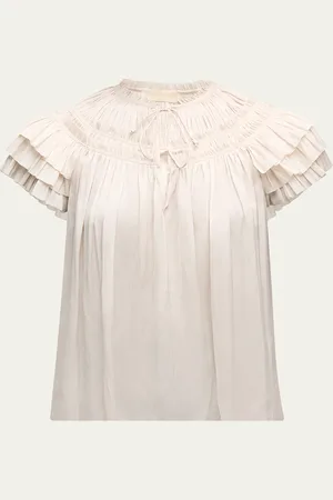ULLA JOHNSON Elvie Ruched Ruffle Top