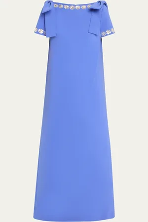 Carolina Herrera Crystal-Trim Boatneck Column Gown With Shoulder Bows