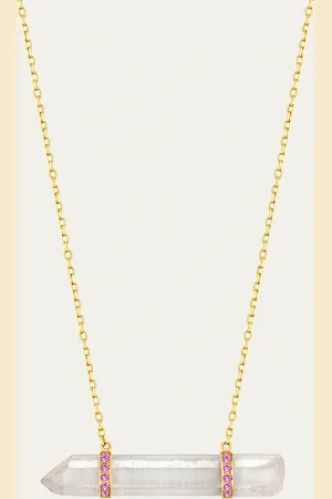 JIA JIA Crystal Quartz and Pink Sapphire Double Bar Necklace, 16-18"L