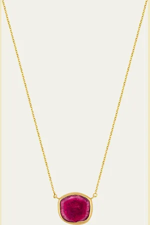 JIA JIA Watermelon Tourmaline Bezel Necklace in 14K Yellow Gold, 16-18"L