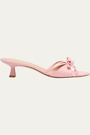 Stuart Weitzman Felicity Leather Bow Kitten-Heel Mules