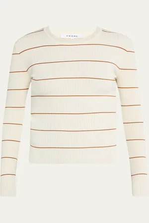 Frame Stripe Rib-Knit Crewneck Top