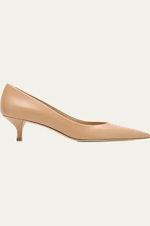 Stuart Weitzman Stuart Leather Kitten-Heel Pumps