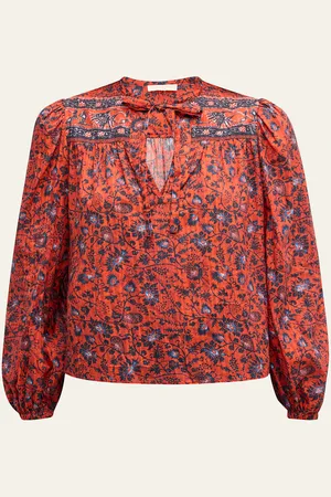 ULLA JOHNSON Tillie Printed Tie Blouse