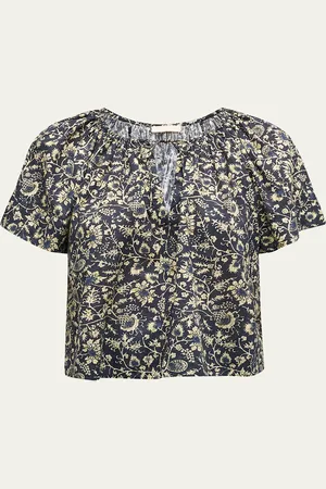 ULLA JOHNSON Sena Printed Short-Sleeve Top
