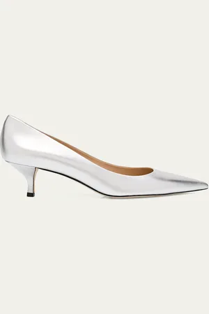 Stuart Weitzman Stuart Metallic Leather Kitten-Heel Pumps