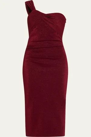 CHIARA BONI One-Shoulder Shimmer Bodycon Midi Dress