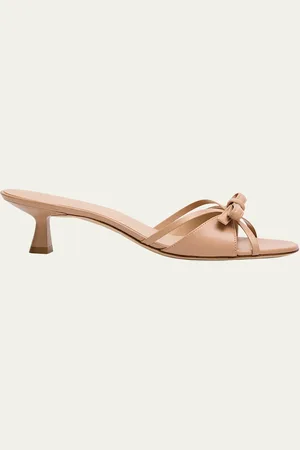 Stuart Weitzman Felicity Leather Bow Kitten-Heel Mules