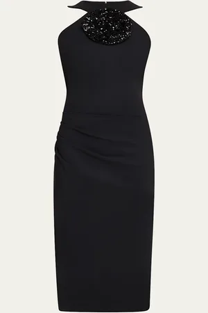 CHIARA BONI Bodycon Flower-Embellished Halter Midi Dress