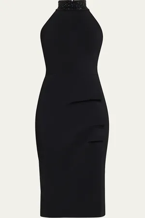 CHIARA BONI Rhinestone-Embellished Halter Midi Sheath Dress
