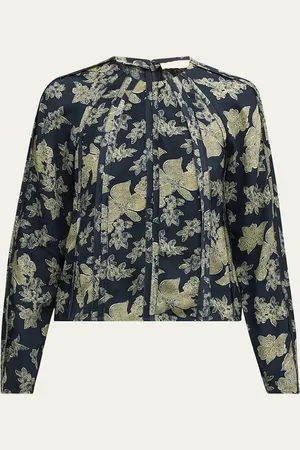 ULLA JOHNSON Kavi Floral Long-Sleeve Blouse