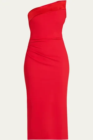 CHIARA BONI Strapless Satin-Trim Bodycon Midi Dress