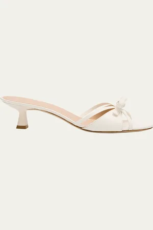 Stuart Weitzman Felicity Leather Bow Kitten-Heel Mules