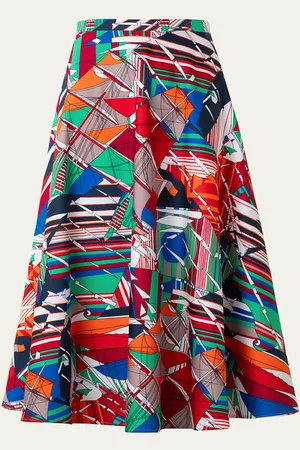 AKRIS Sea Clipper Print Flared Midi Skirt
