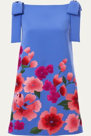 Carolina Herrera Floral-Embroidered Bow Sleeveless Mini Shift Dress