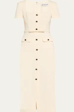 Self-Portrait Crepe Button Midi Dress