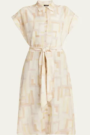 Kiton Abstract Watercolor Belted Dress