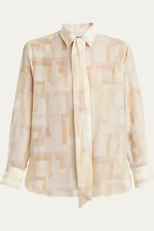 Kiton Printed Detachable Tie Blouse