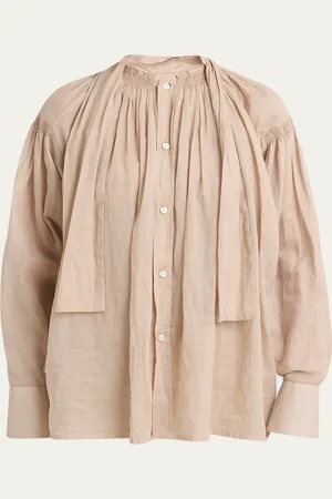 Plan C Pleated Scarf-Neck Blouse