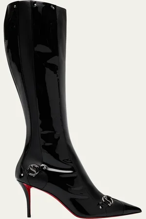 Christian Louboutin Patent Buckle Stiletto Red Sole Knee Boots