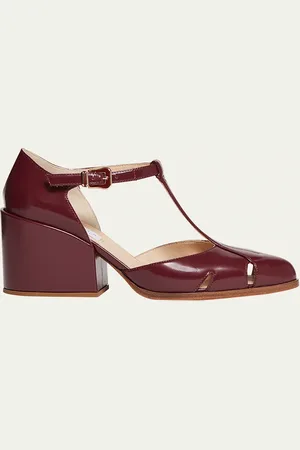 GABRIELA HEARST Evita T-Strap Leather Block-Heel Pumps