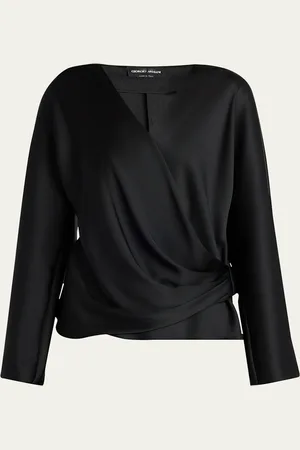 Giorgio Armani Draped Long-Sleeve Silk Blouse