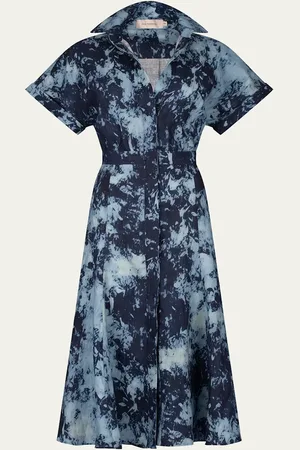 Silvia Tcherassi Noor Tie-Dye Linen Short-Sleeve Midi Shirtdress