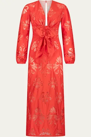 Silvia Tcherassi Battia Tie-Front Embroidered Cotton Maxi Dress