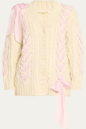 LOVESHACKFANCY Kassius Cable-Knit Laced Cardigan