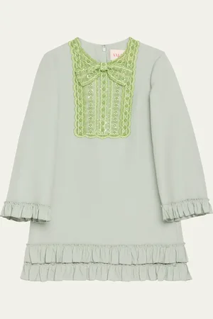 VALENTINO GARAVANI Lace Bead Sequined Bow Ruffled Hem Mini Dress