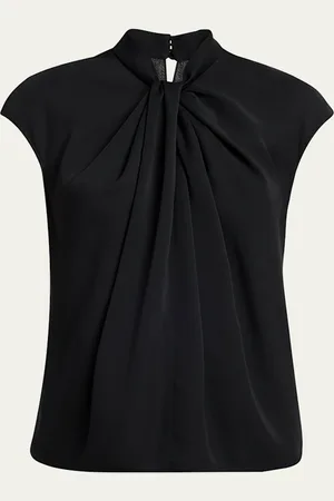 Giorgio Armani Twisted Cap-Sleeve Georgette Silk Blouse