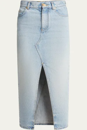 Balmain Pencil Denim Midi Skirt with Slit