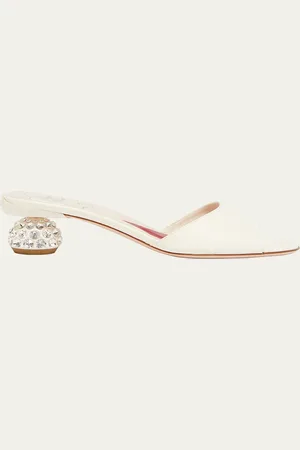 Roger Vivier Leather Crystal-Dome Heel Slide Sandals