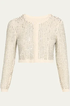 LOVESHACKFANCY Tracey Embellished Cropped Cardigan